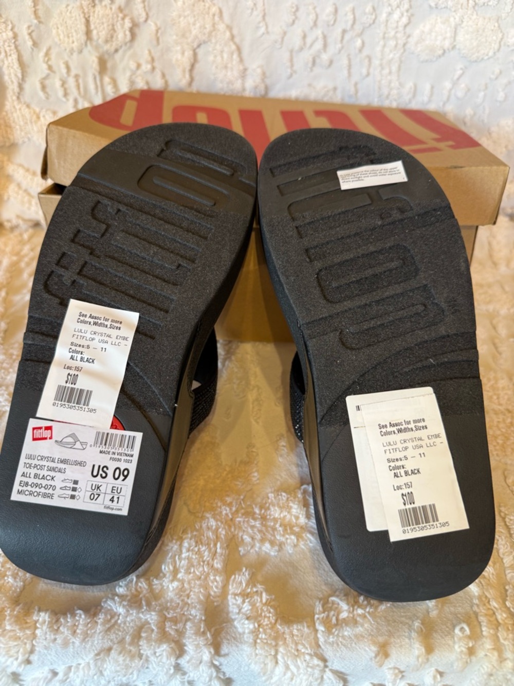 FitFlop Black Sparkle Toe-Post Sandals #589 - Picture 3 of 4